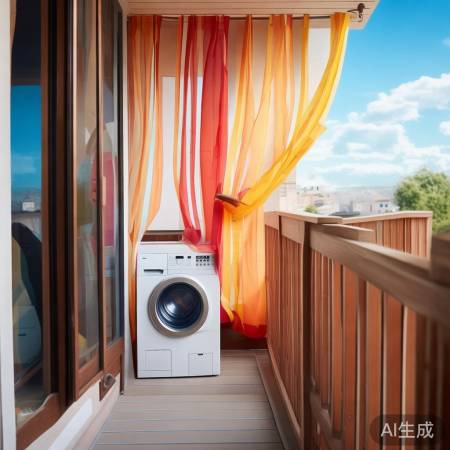 阳台洗衣机与窗帘和谐共存