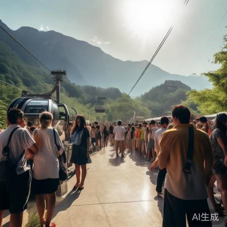 慕田峪缆车夏日排队乘凉