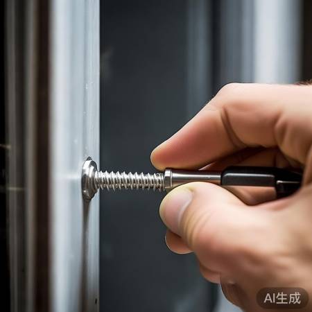 安装防盗门螺丝，匹配螺纹，均匀