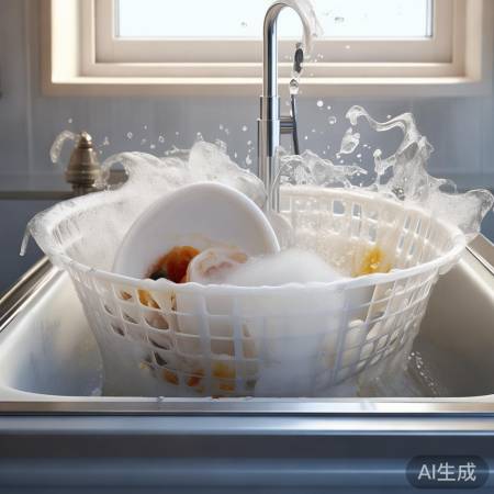 清洁碗篮，洗去油渍残渣