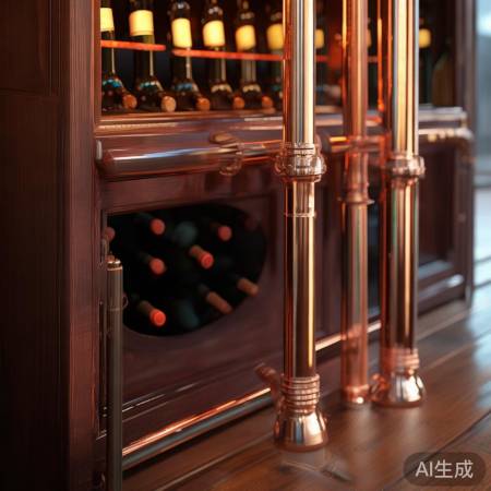 铜管配深色红酒柜，冷暖对比显质