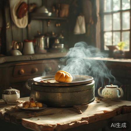 “馒头在集成灶上慢慢加热”