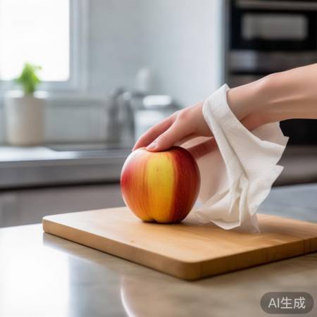 果肉斑点，纸巾擦拭
